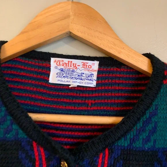 Vtg Tally Ho Tartan Cardigan Sweater Acrylic Plaid Button Academia Medium - Picture 4 of 7